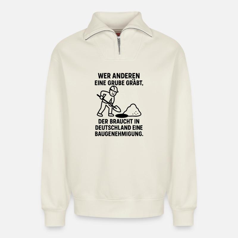 Digging a pit - Relaxed Unisex Organic Half Zip Sweatshirt – by SPREAD - off white