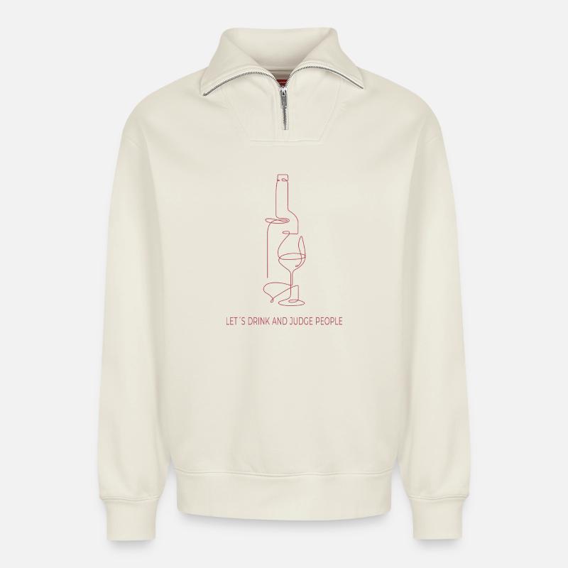 Drinks & Judging – One Line Art - Relaxed Unisex Organic Half Zip Sweatshirt – von SPREAD - Naturweiß
