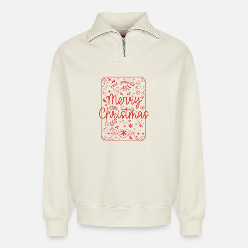 Merry Christmas Red Script - Relaxed Unisex Organic Half Zip Sweatshirt – by SPREAD - off white