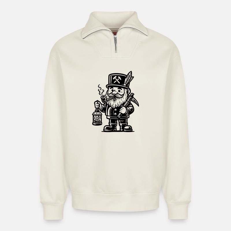 Bergmann Räuchermann Erzgebirge - Relaxed Unisex Organic Half Zip Sweatshirt – von SPREAD - Naturweiß