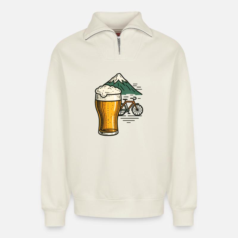 Berg Bier Radfahrt - Relaxed Unisex Organic Half Zip Sweatshirt – von SPREAD - Naturweiß