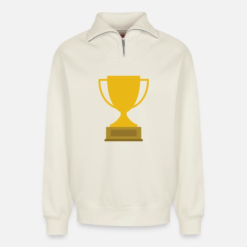 Trophy - Relaxed Unisex Organic Half Zip Sweatshirt – by SPREAD - off white