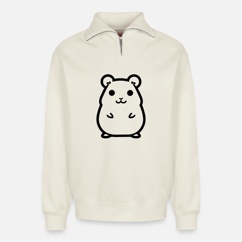 hamster - Sweat unisexe décontracté en coton biologique à demi-zip – de SPREAD - blanc cassé