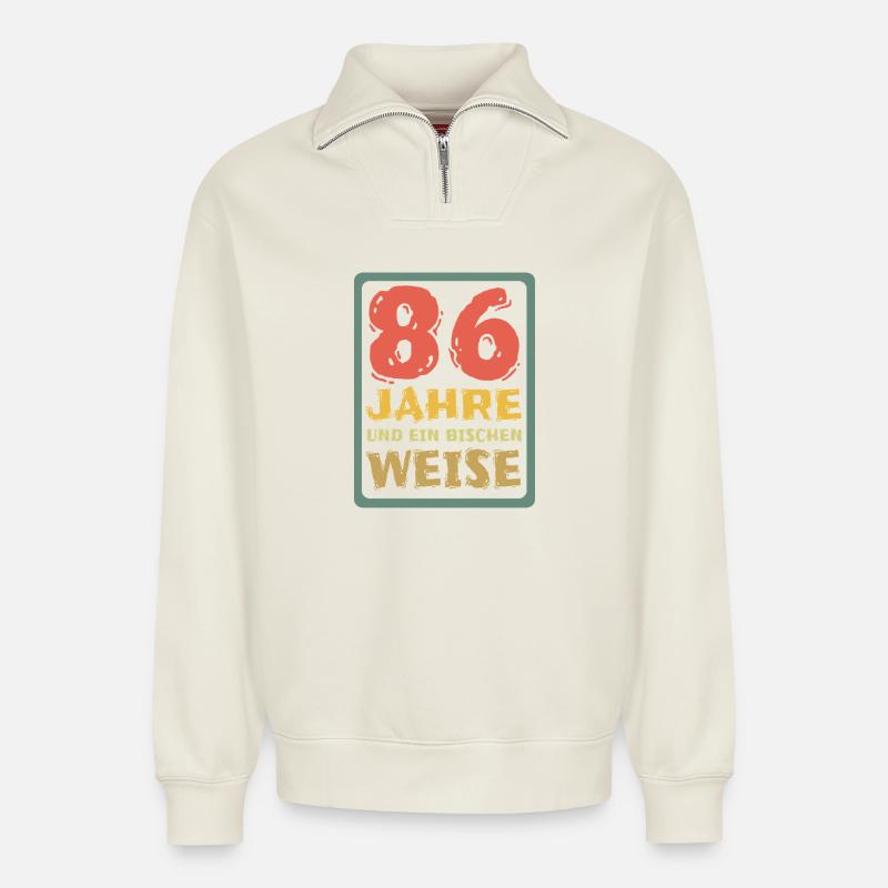 Âge 86 - Sweat unisexe décontracté en coton biologique à demi-zip – de SPREAD - blanc cassé