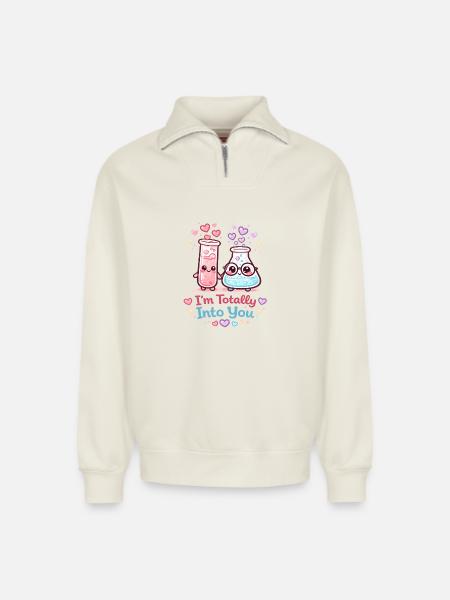 Totally Into You Beaker Duo - Relaxed Unisex Organic Half Zip Sweatshirt – by SPREAD - off white