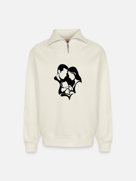 Heart Shape Family Silhouette - Relaxed Unisex Organic Half Zip Sweatshirt – by SPREAD - off white