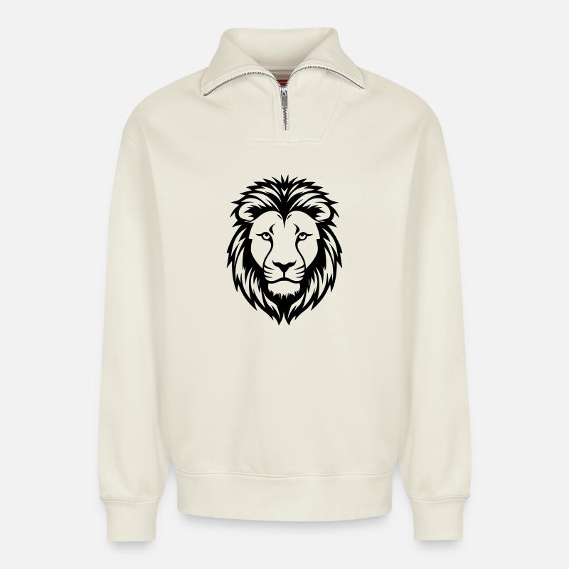 Löwe - Relaxed Unisex Organic Half Zip Sweatshirt – von SPREAD - Naturweiß