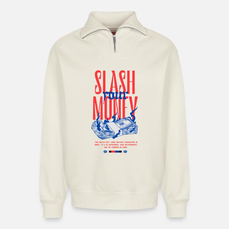 Silberne Spritzer - Relaxed Unisex Organic Half Zip Sweatshirt – von SPREAD - Naturweiß