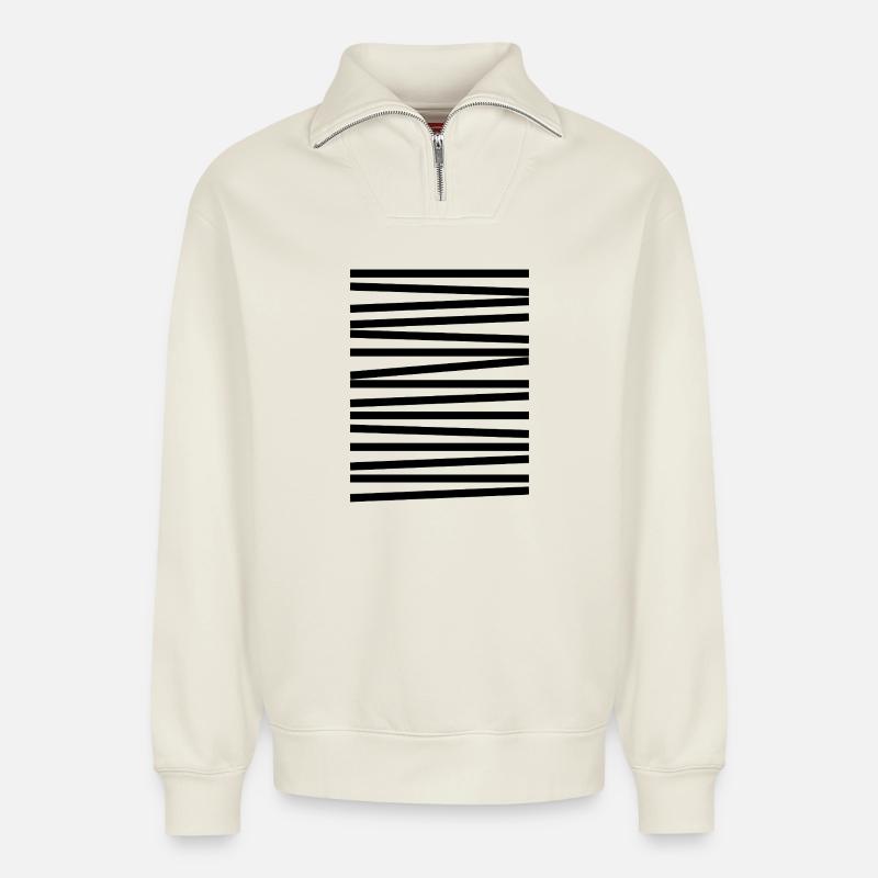 Conception de lignes géométriques - Sweat unisexe décontracté en coton biologique à demi-zip – de SPREAD - blanc cassé