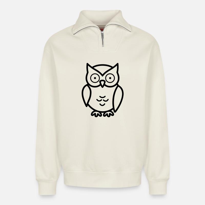 Eule - Relaxed Unisex Organic Half Zip Sweatshirt – von SPREAD - Naturweiß