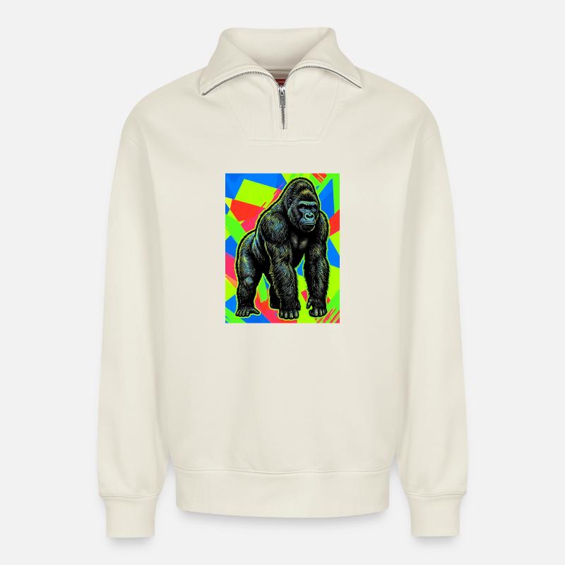 Gorilla - Relaxed Unisex Organic Half Zip Sweatshirt – von SPREAD - Naturweiß