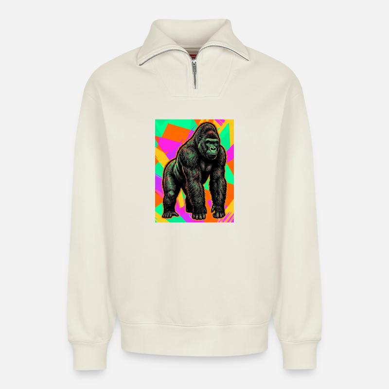 Gorilla - Relaxed Unisex Organic Half Zip Sweatshirt – von SPREAD - Naturweiß