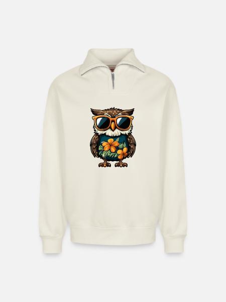 Eule Comic Urlaub - Relaxed Unisex Organic Half Zip Sweatshirt – von SPREAD - Naturweiß