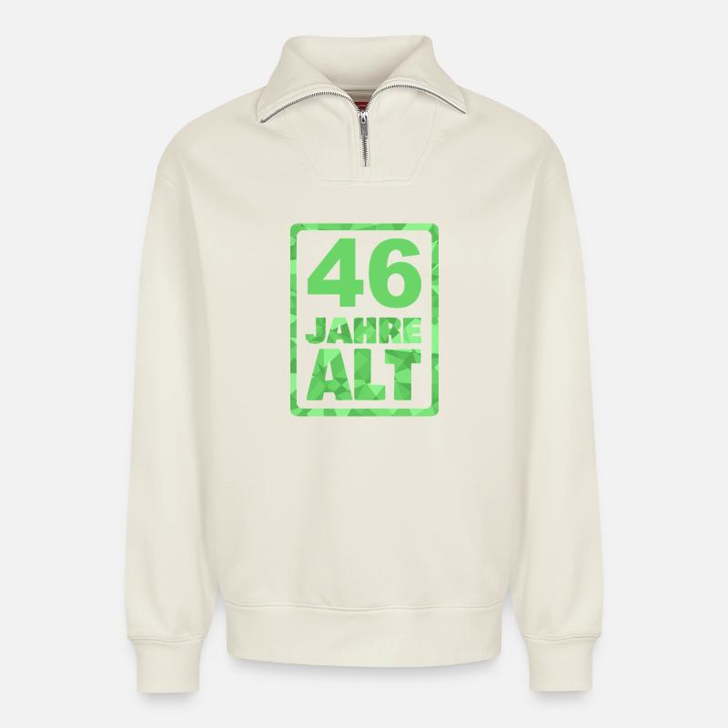 Alter 46 - Relaxed Unisex Organic Half Zip Sweatshirt – von SPREAD - Naturweiß