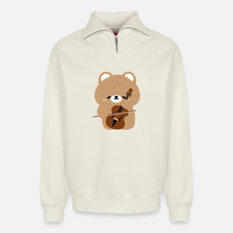 Bären-Cello-Charme - Relaxed Unisex Organic Half Zip Sweatshirt – von SPREAD - Naturweiß