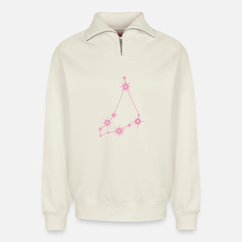 Steinbockstern Sternbild Tierkreis Pastellrosa - Relaxed Unisex Organic Half Zip Sweatshirt – von SPREAD - Naturweiß
