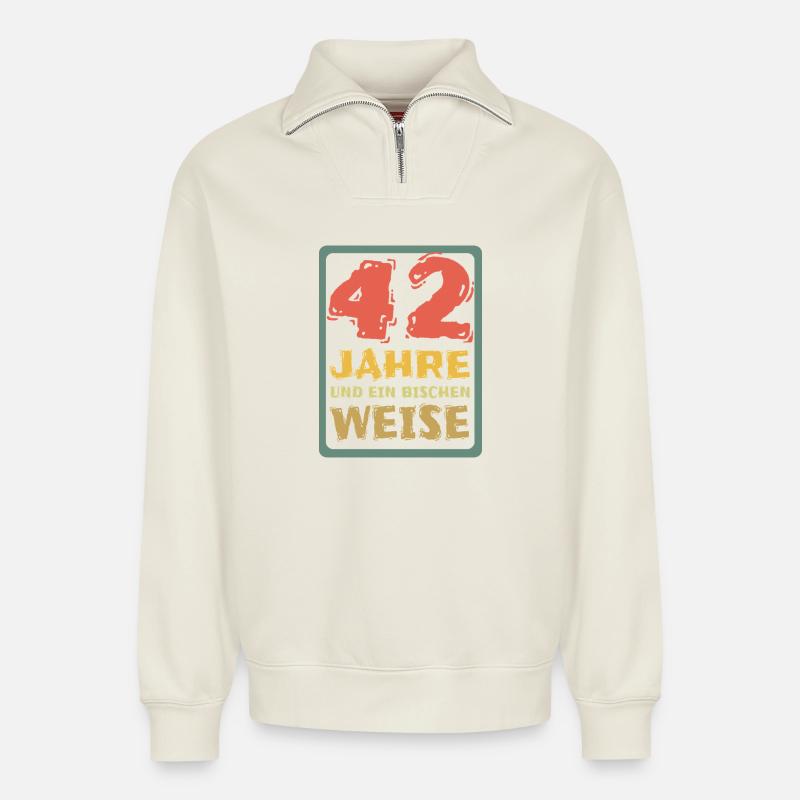 42 - Relaxed Unisex Organic Half Zip Sweatshirt – von SPREAD - Naturweiß