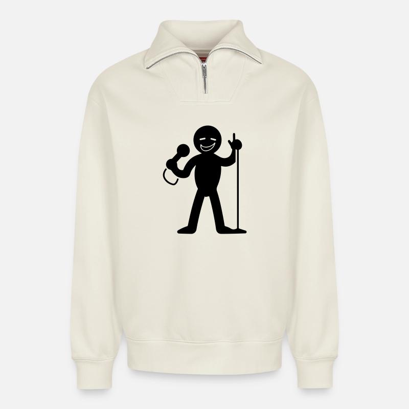 Singer with microphone - Relaxed Unisex Organic Half Zip Sweatshirt – by SPREAD - off white