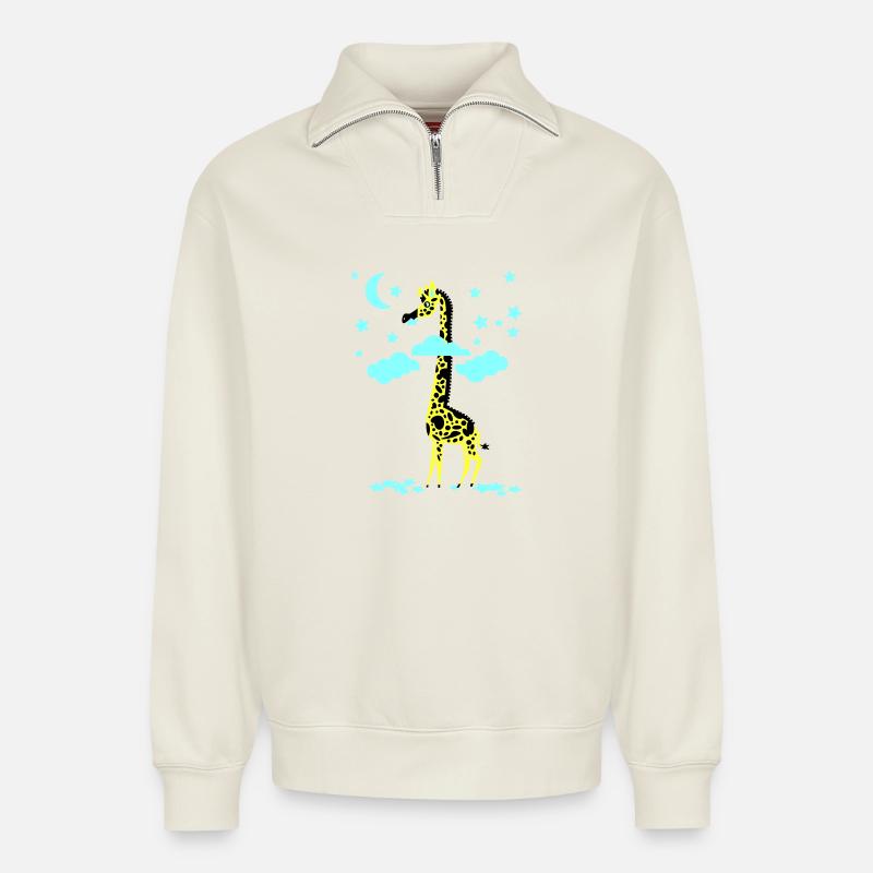 star-mangeur girafe - Sweat unisexe décontracté en coton biologique à demi-zip – de SPREAD - blanc cassé