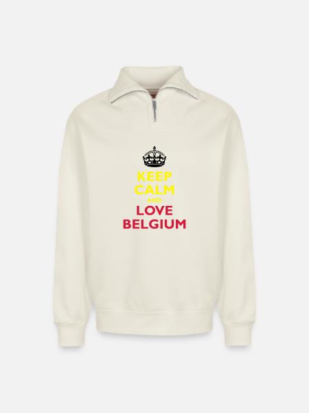 Keep Calm & Love Belgium - Relaxed Unisex Organic Half Zip Sweatshirt – by SPREAD - off white