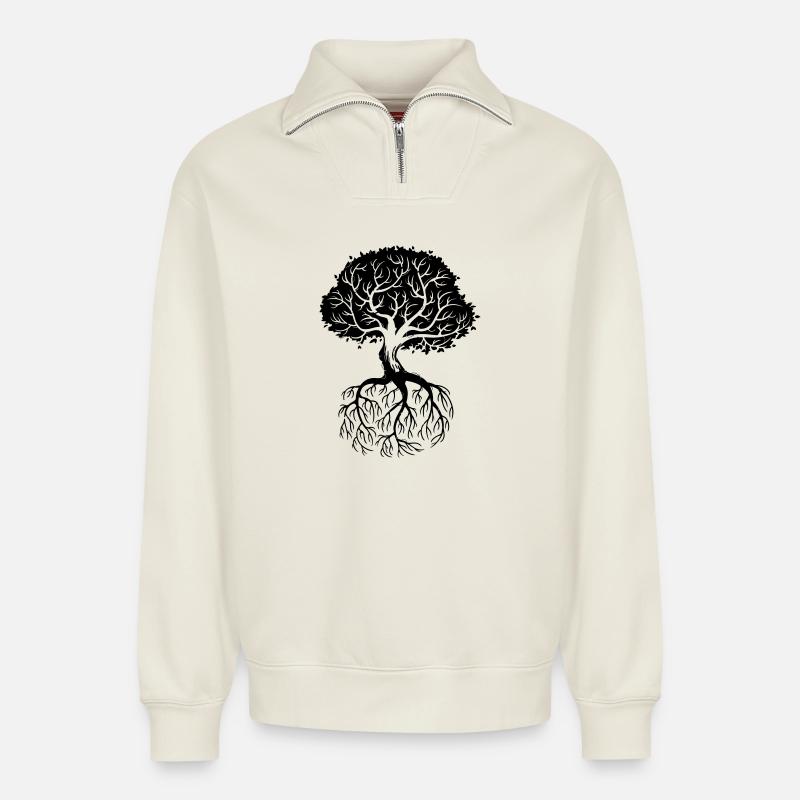 Roots - Relaxed Unisex Organic Half Zip Sweatshirt – von SPREAD - Naturweiß