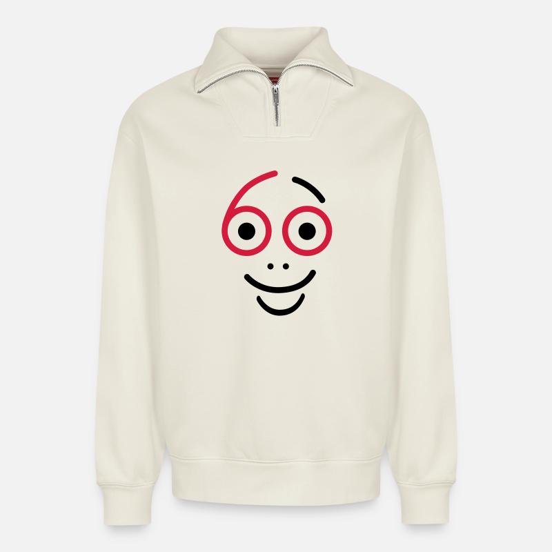 Super, 60 Jahre ! - Relaxed Unisex Organic Half Zip Sweatshirt – von SPREAD - Naturweiß