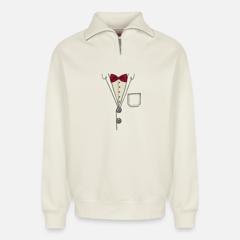 Hemd mit Fliege - Relaxed Unisex Organic Half Zip Sweatshirt – von SPREAD - Naturweiß
