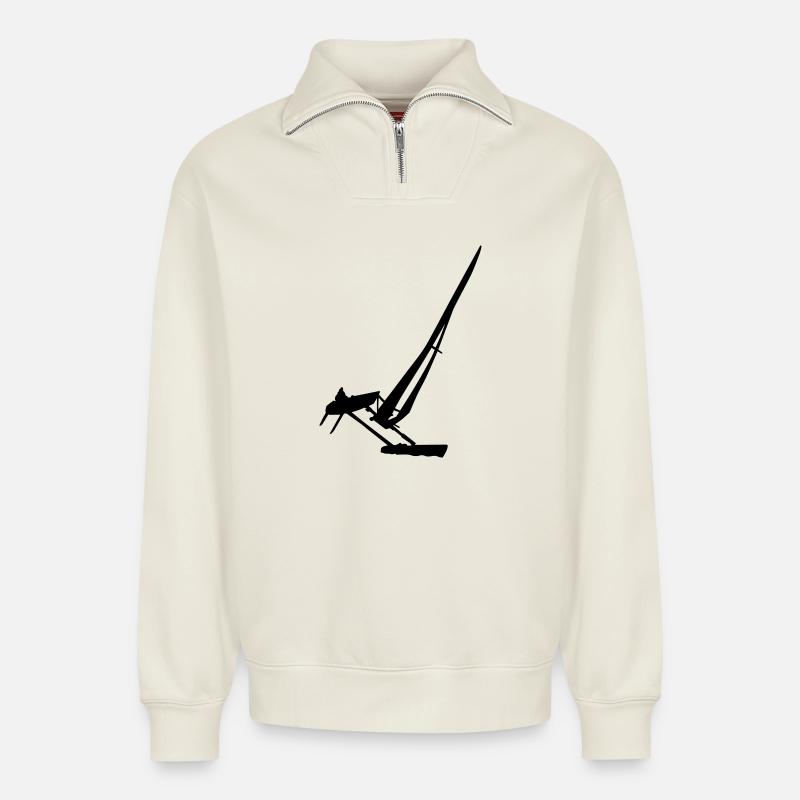 Katamaran - Relaxed Unisex Organic Half Zip Sweatshirt – von SPREAD - Naturweiß