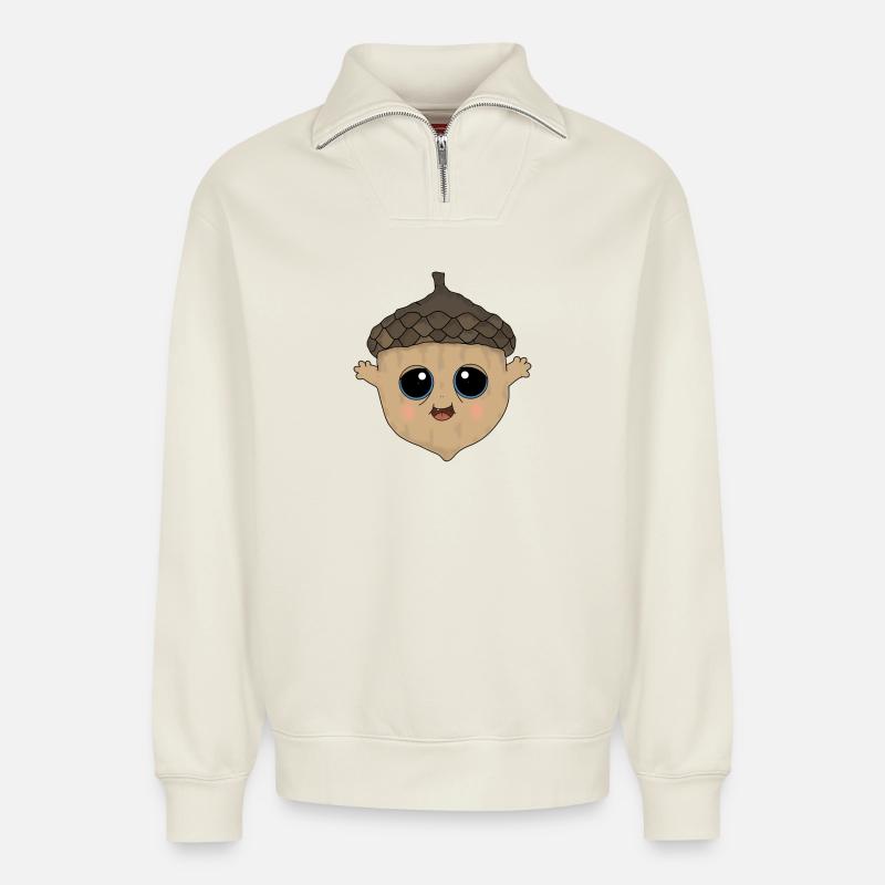 Eichelmännchen - Relaxed Unisex Organic Half Zip Sweatshirt – von SPREAD - Naturweiß