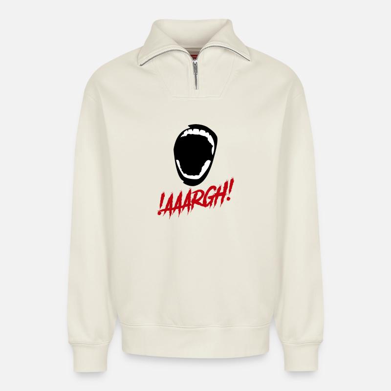 Argh!!! Schreien!!! - Relaxed Unisex Organic Half Zip Sweatshirt – von SPREAD - Naturweiß