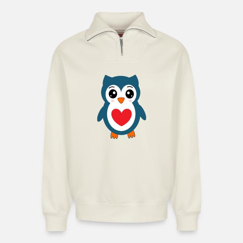 Eule blaue Eule  - Relaxed Unisex Organic Half Zip Sweatshirt – von SPREAD - Naturweiß