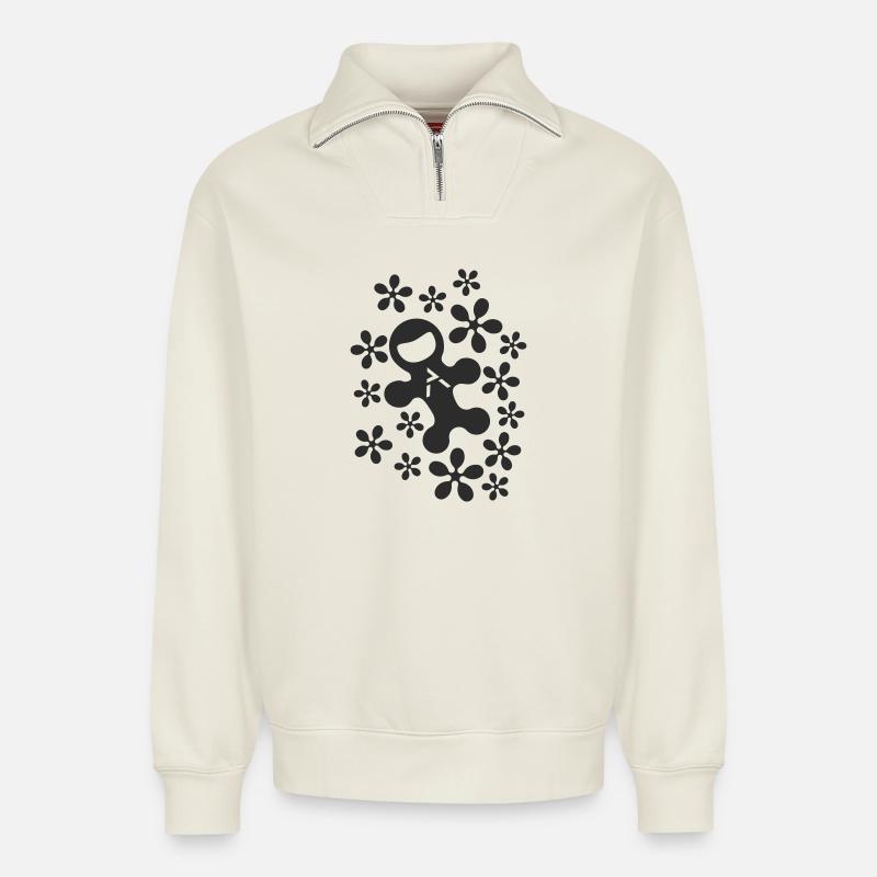 AstroA - Relaxed Unisex Organic Half Zip Sweatshirt – von SPREAD - Naturweiß
