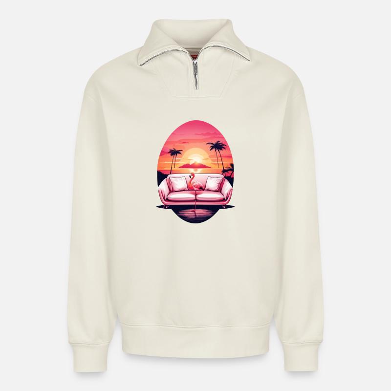 Flamingo Sofa - Relaxed Unisex Organic Half Zip Sweatshirt – von SPREAD - Naturweiß