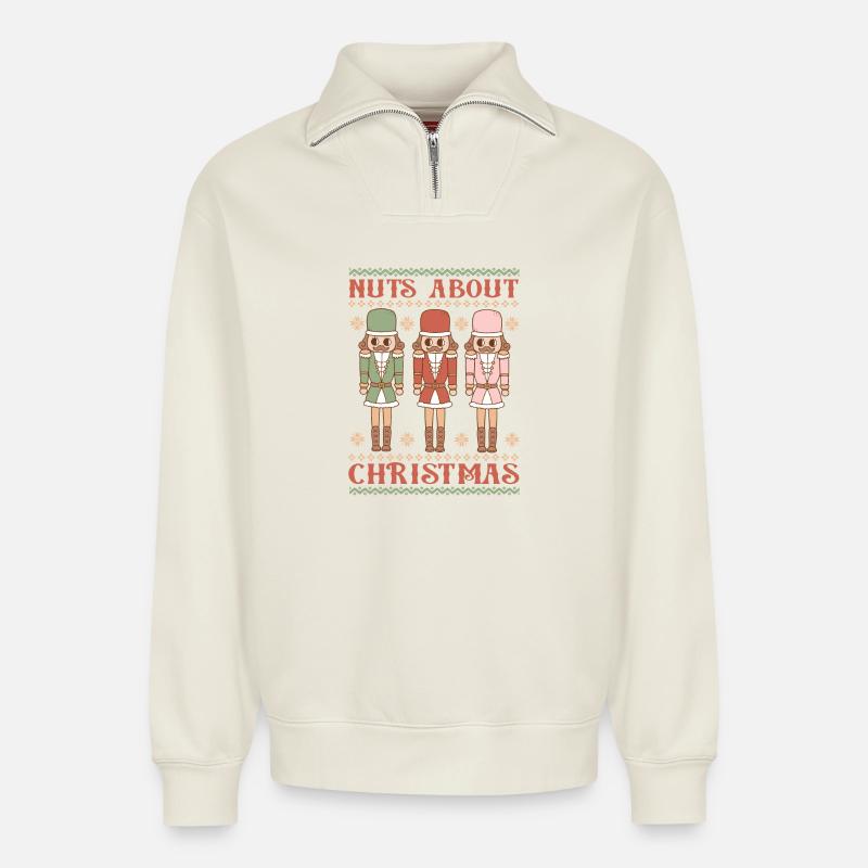Pull de Noël moche - Sweat unisexe décontracté en coton biologique à demi-zip – de SPREAD - blanc cassé