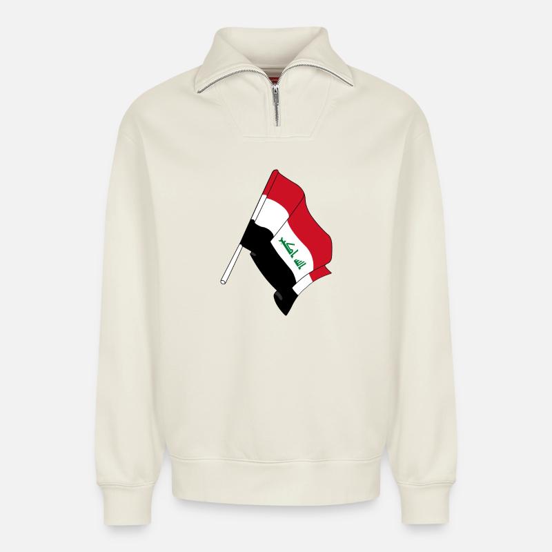 Drapeau de l’Irak - Sweat unisexe décontracté en coton biologique à demi-zip – de SPREAD - blanc cassé