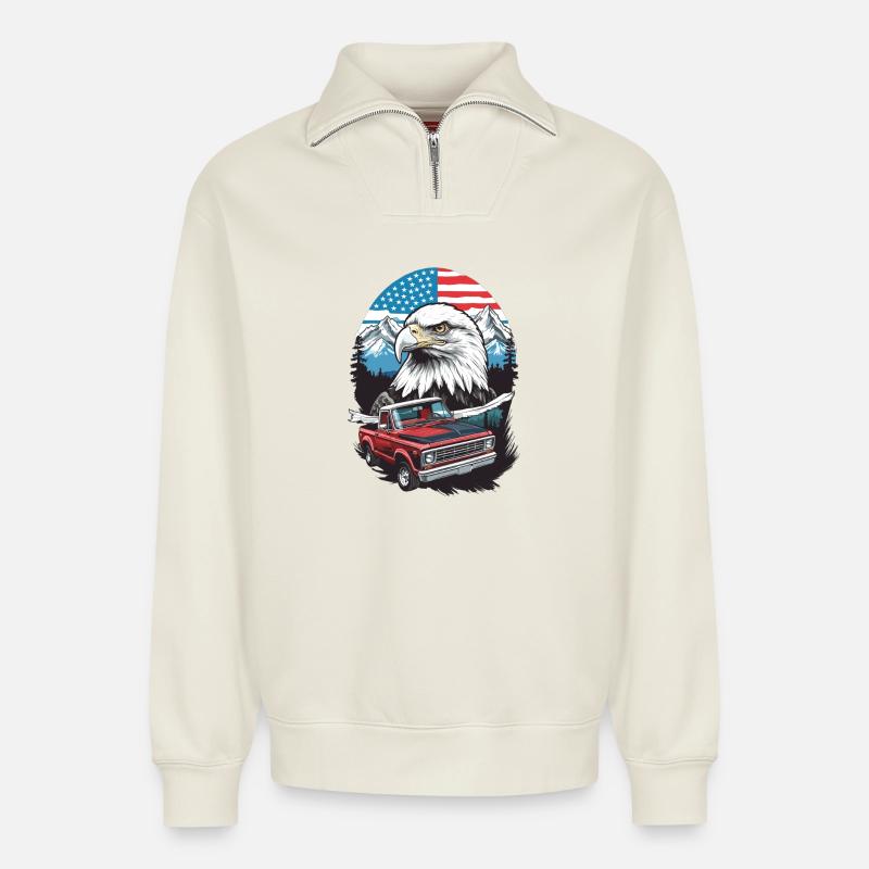 Abenteuerreise USA - Relaxed Unisex Organic Half Zip Sweatshirt – von SPREAD - Naturweiß