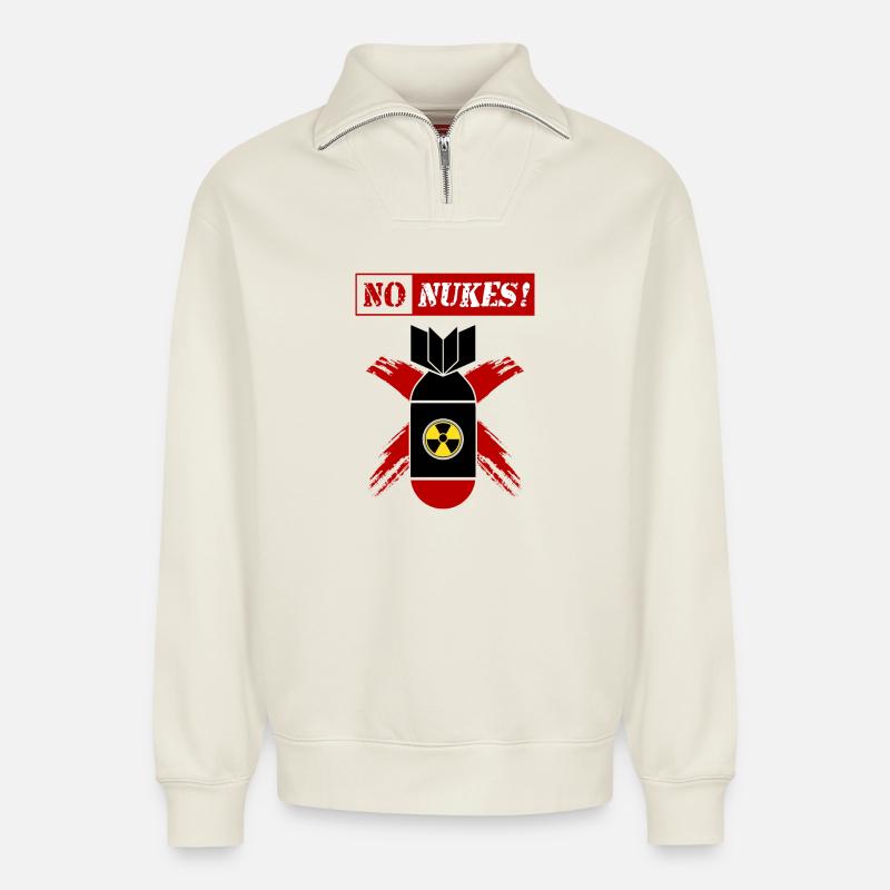 KEINE NUKES | Anti-Atomwaffen! - Relaxed Unisex Organic Half Zip Sweatshirt – von SPREAD - Naturweiß