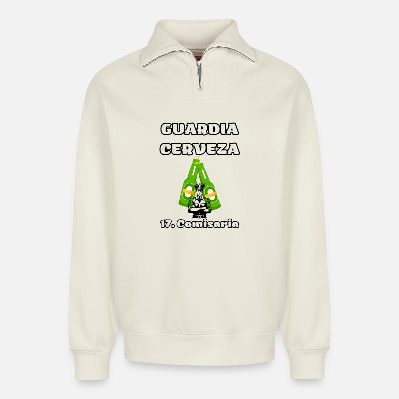 Bierpolizei - Relaxed Unisex Organic Half Zip Sweatshirt – von SPREAD - Naturweiß