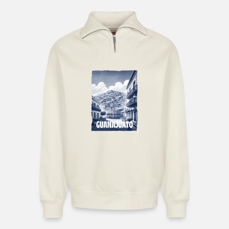 Guanajuato Mexiko Design - Relaxed Unisex Organic Half Zip Sweatshirt – von SPREAD - Naturweiß