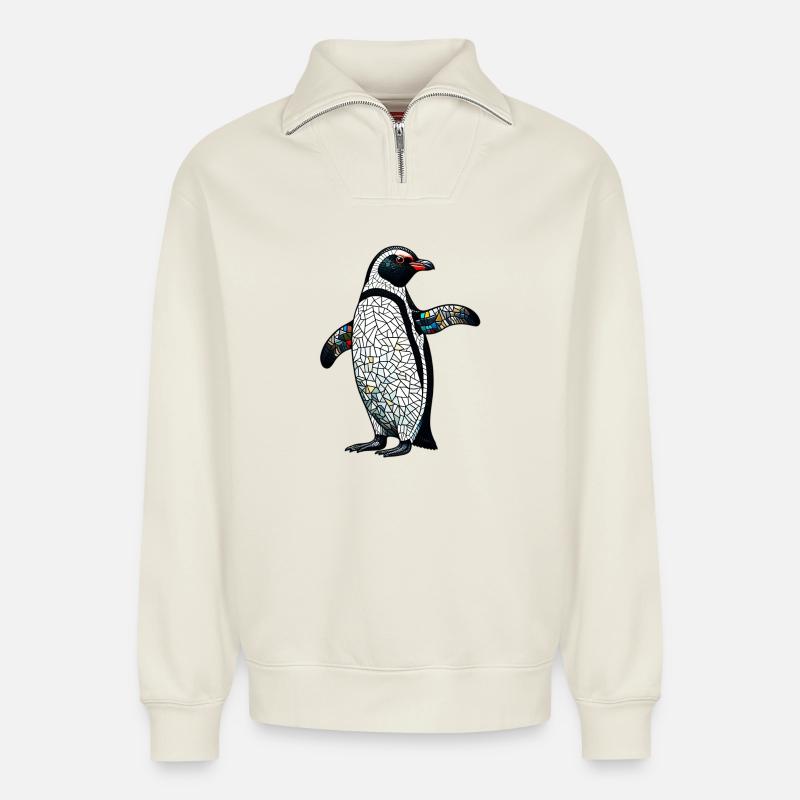 Pinguin - Relaxed Unisex Organic Half Zip Sweatshirt – von SPREAD - Naturweiß
