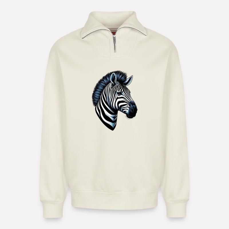 Zebra - Relaxed Unisex Organic Half Zip Sweatshirt – von SPREAD - Naturweiß