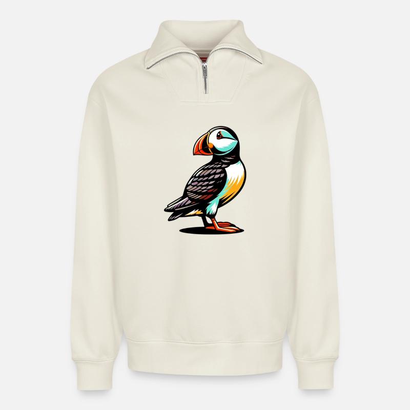 Papageitaucher - Relaxed Unisex Organic Half Zip Sweatshirt – von SPREAD - Naturweiß