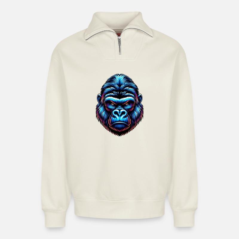 Gorilla - Relaxed Unisex Organic Half Zip Sweatshirt – von SPREAD - Naturweiß