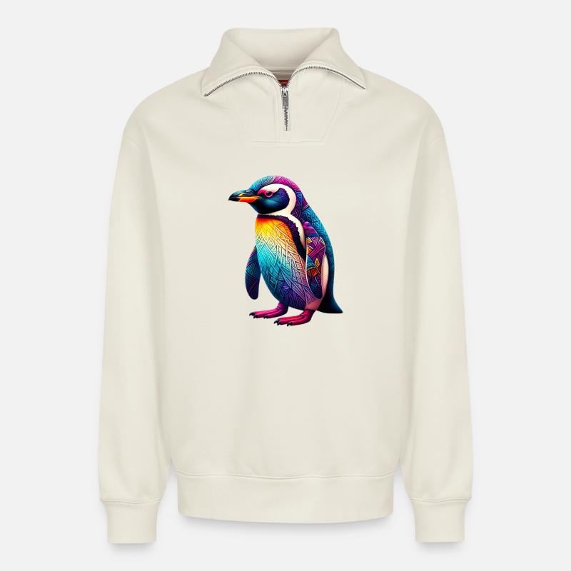 Pinguin - Relaxed Unisex Organic Half Zip Sweatshirt – von SPREAD - Naturweiß