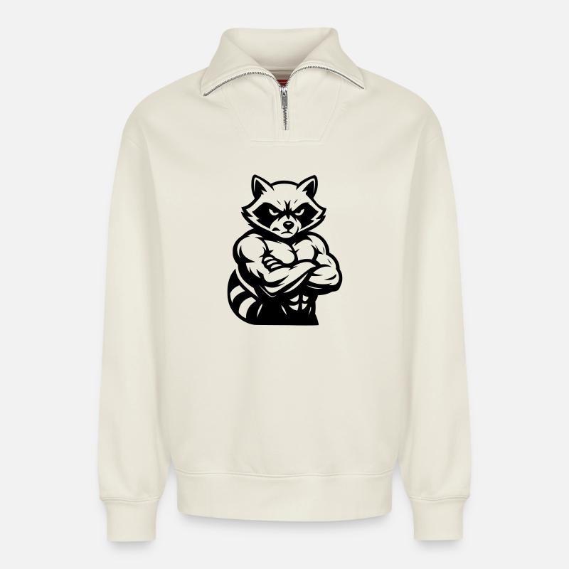 Raccoon - Relaxed Unisex Organic Half Zip Sweatshirt – von SPREAD - Naturweiß