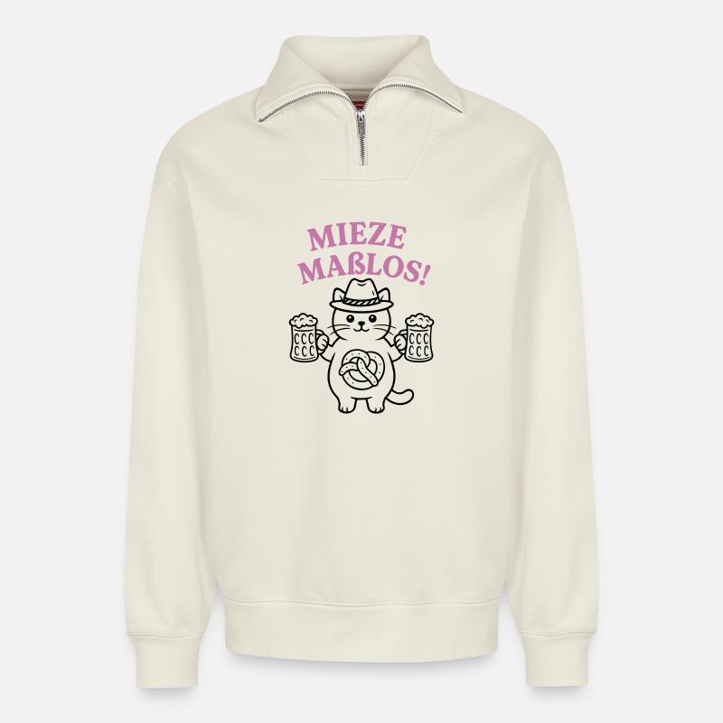 Mieze maßlos! - Bayerisches Partyshirt - Relaxed Unisex Organic Half Zip Sweatshirt – von SPREAD - Naturweiß
