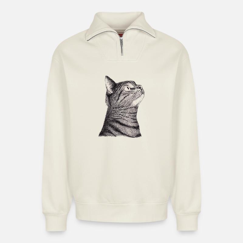 Katze - Relaxed Unisex Organic Half Zip Sweatshirt – von SPREAD - Naturweiß
