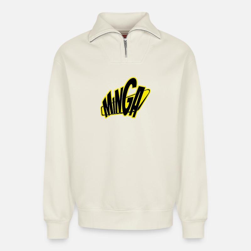 Minga München 089  - Relaxed Unisex Organic Half Zip Sweatshirt – von SPREAD - Naturweiß
