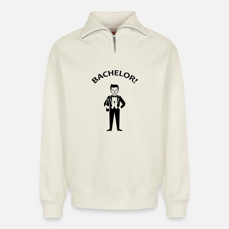 Baccalauréat Junggeselle - Sweat unisexe décontracté en coton biologique à demi-zip – de SPREAD - blanc cassé