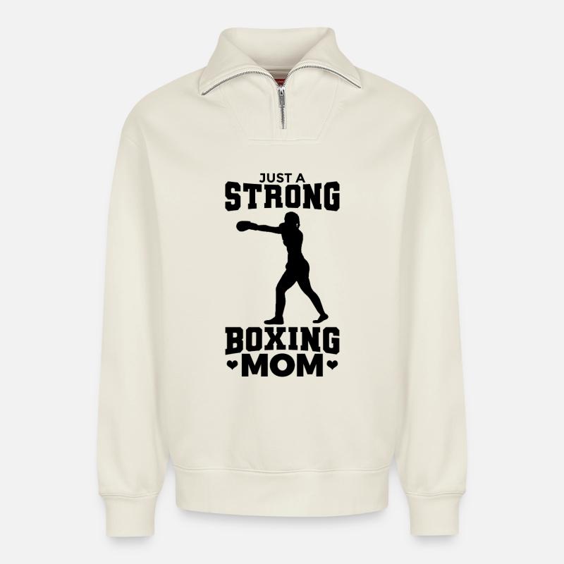 Boxer Mama - Relaxed Unisex Organic Half Zip Sweatshirt – von SPREAD - Naturweiß